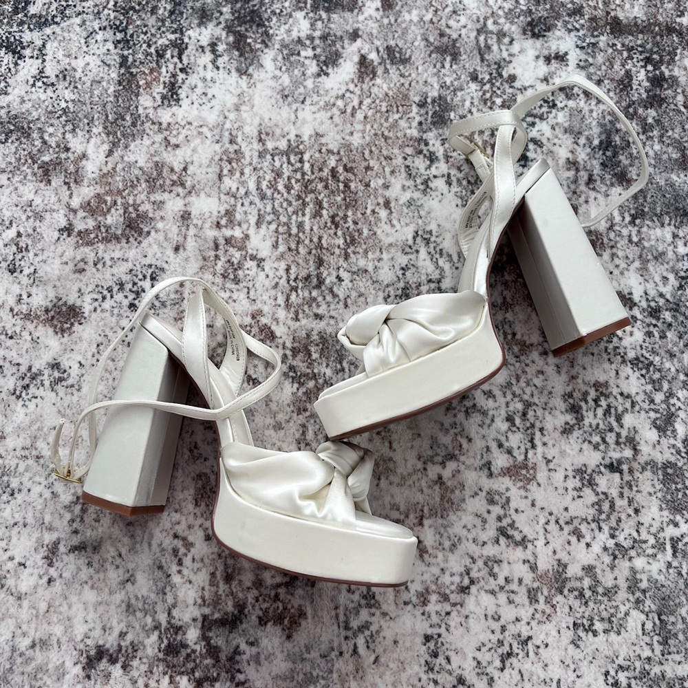 ASOS knotted platform block heel sandals in Ivory